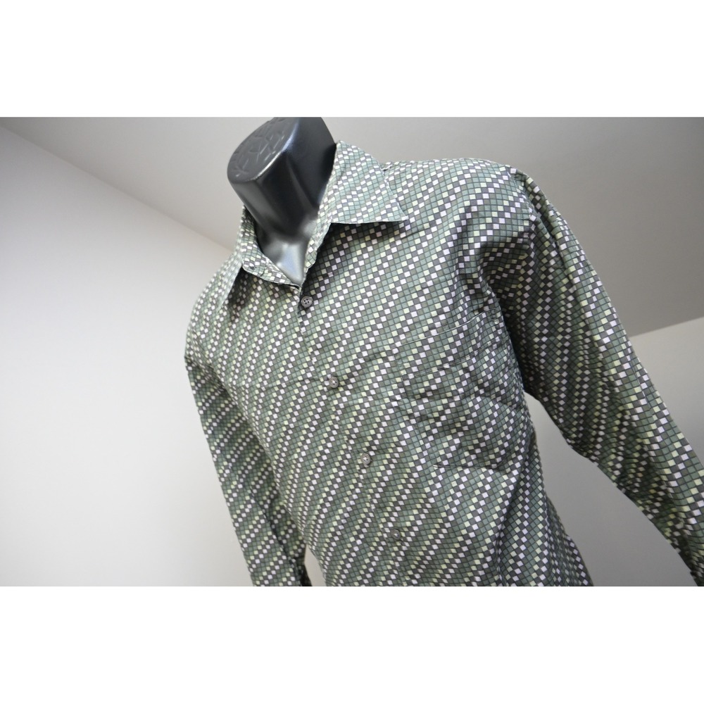 Armani Exchange Dress Shirt Men Large Green Geometric Square Long Sleeve EUC